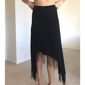 70s style Black mid-long fringe angles skirt